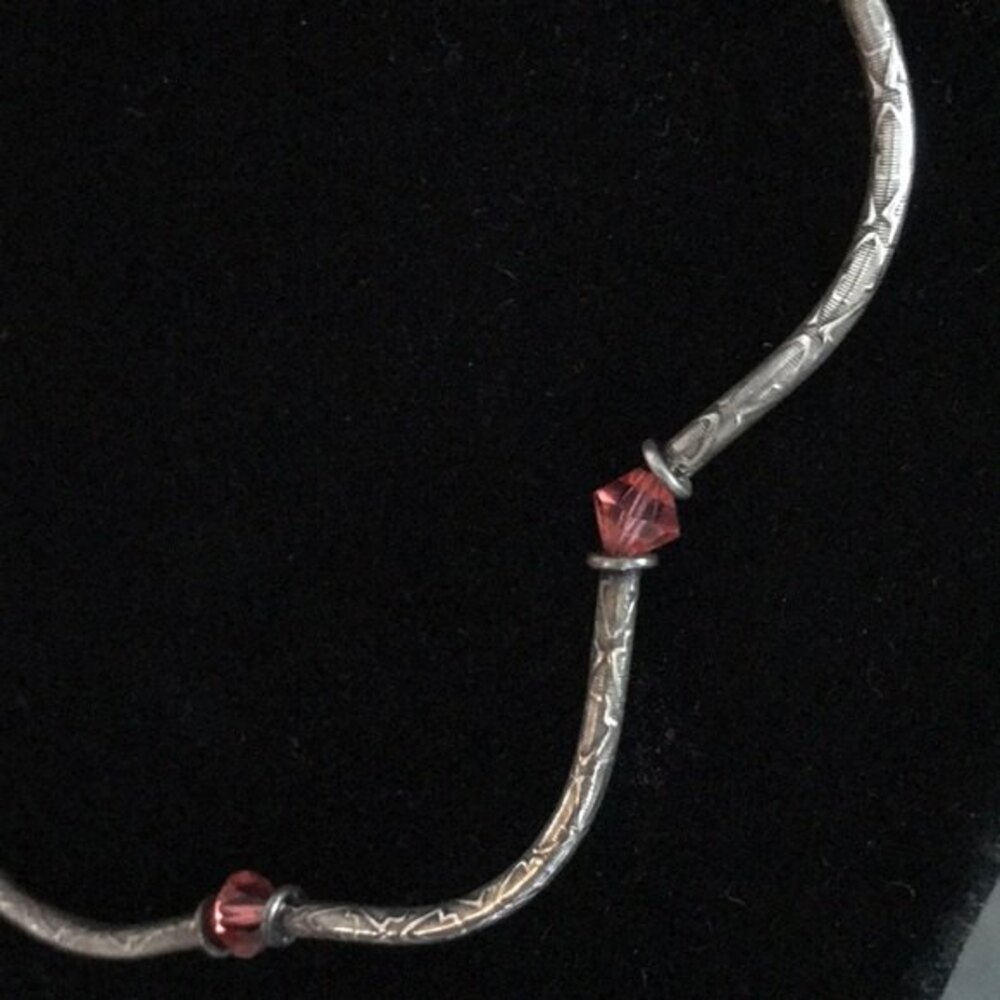 Vintage Sterling Silver Curved Carved Tube Beads Swarovski Crystal Necklace 17.5 - Picture 4 of 8